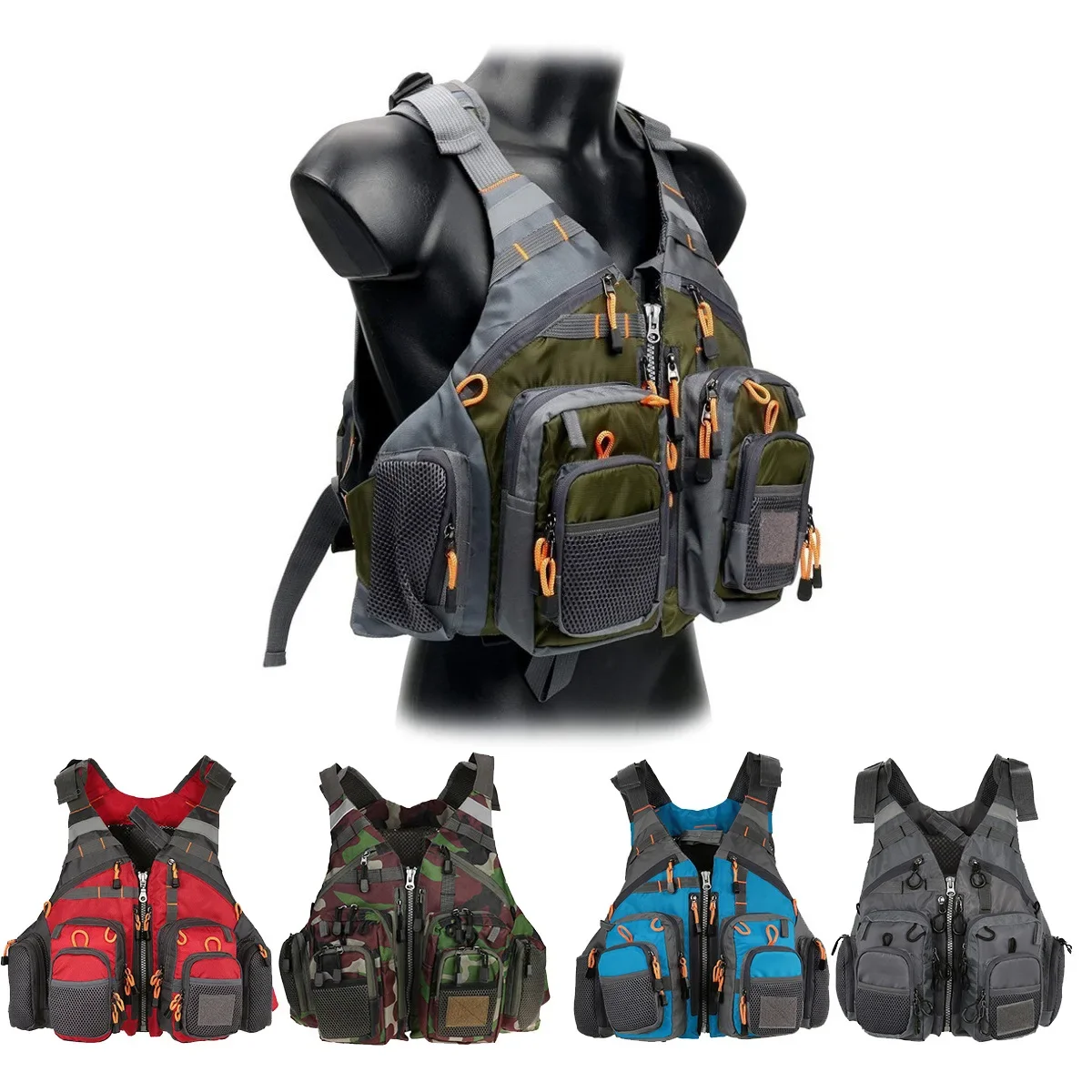 Fishing Jacket Waterproof - 調節可能なフィッシングベスト,通気性,複数のポケット,ライフジャケット,アウトドア,水泳,多機能安全スポーツ