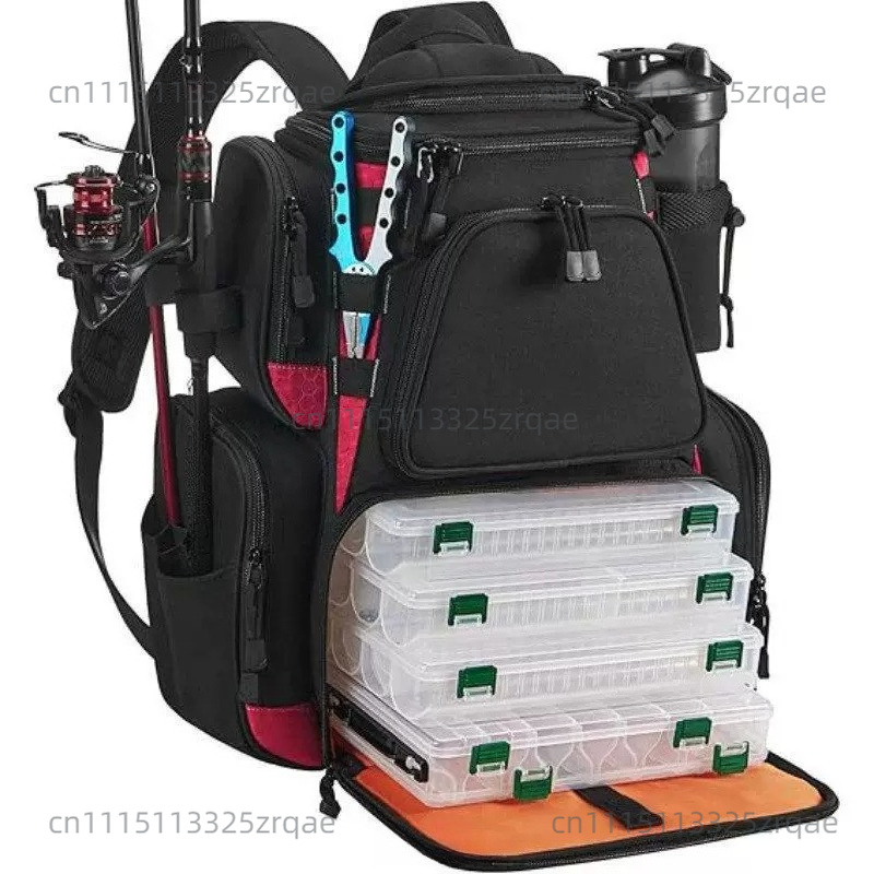 Fishing Backpack - 釣り道具用バックパック 大型屋外収納付き釣り道具バッグ 保護用レインカバー付き 釣り道具に最適
