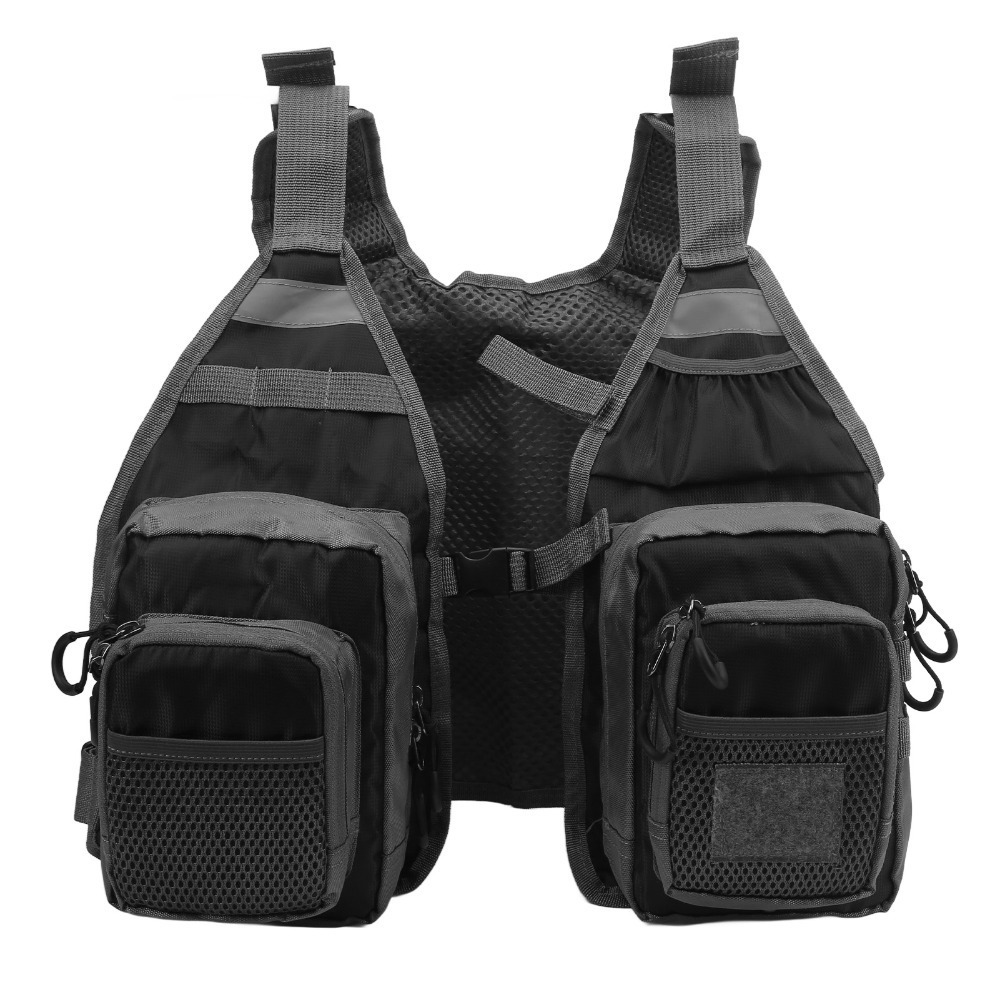 Fishing Vest - 軽量フライフィッシングベスト 複数ポケット付き 通気性フィッシングベスト ブラック 調節可能なショルダーストラップ フィッシングベスト