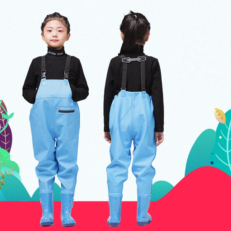 Fishing Rain Suit - 子供用ブーツ付きチェストウェーダー,PVCレインパンツ,防水,アウトドア活動,男の子と女の子用,最大22cm, 8.65インチ