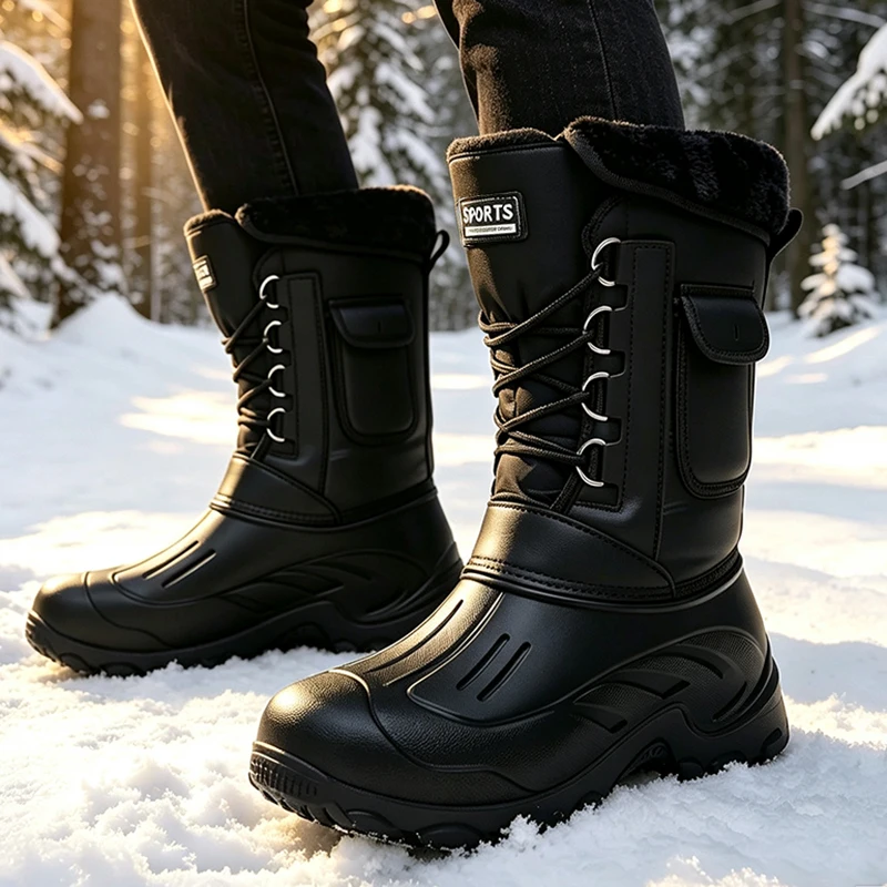 Fishing Boots - 男性冬のスノーブーツ屋外釣り靴雪トレッキングシューズ男性屋外防水ウォーキング暖かい男性スニーカー男性ブーツ
