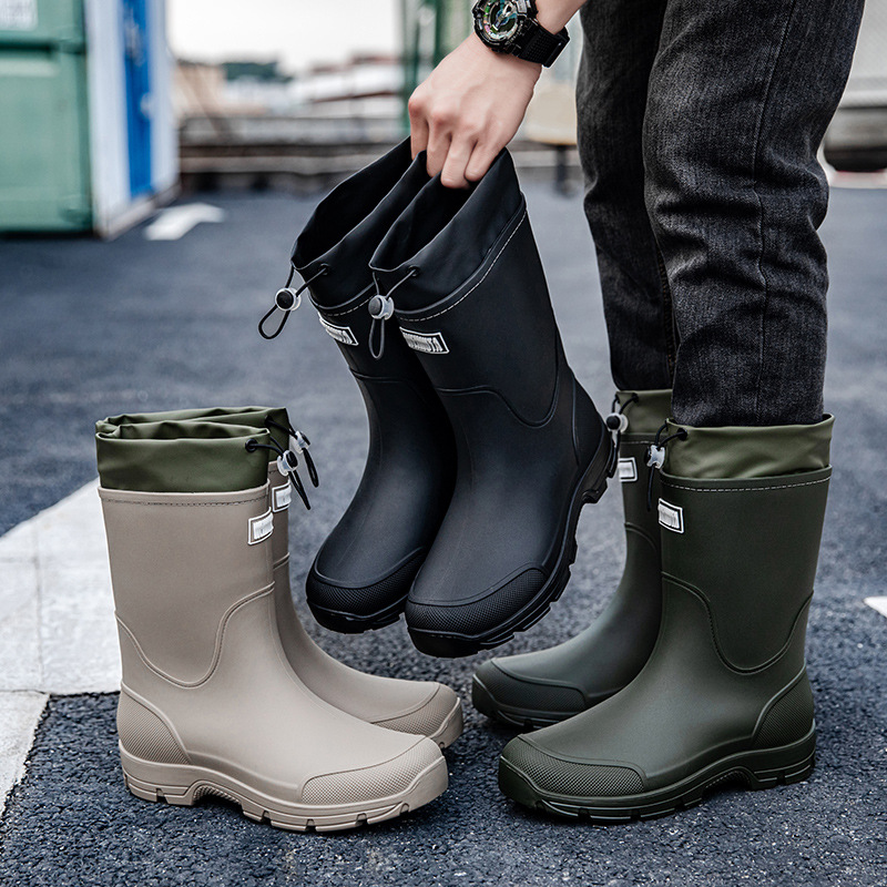 Fishing Boots - 男女兼用厚底耐摩耗性ゴム靴、ミッドカーフ防水滑り止め釣り・建設現場用レインブーツ
