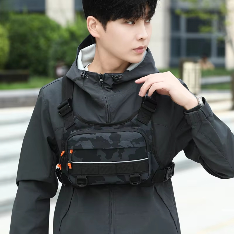 Fishing Vest - サイクリングフロントチェストベスト戦術バックパックキャンプ登山狩猟ショルダーバックパックアウトドアスポーツ反射フィッシングベストバッグ