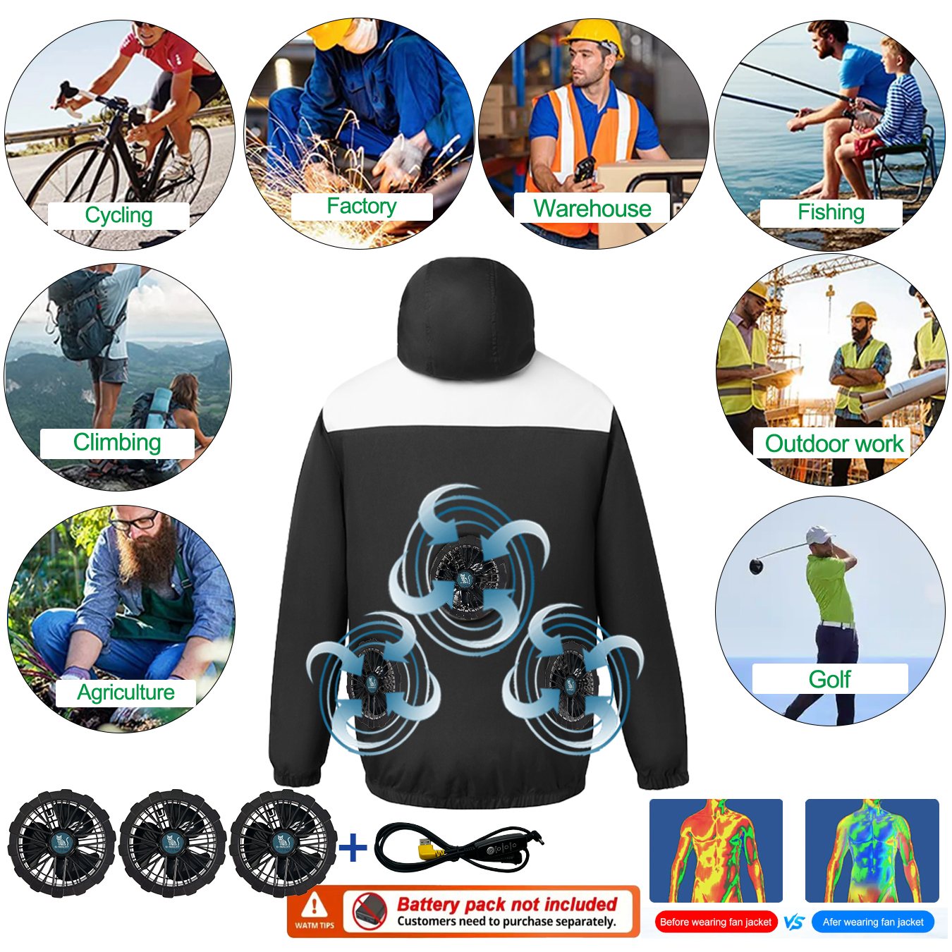 夏用クールベスト ウェアラブル冷却ファン 空調服 ロングスタ - Fishing Vest のレビューと価格