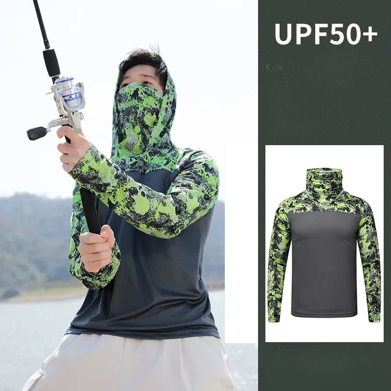 釣り用シャツ フード付き メンズ 日焼け止め服 アウトドア  - Fishing Mask Sun Protection のレビューと価格