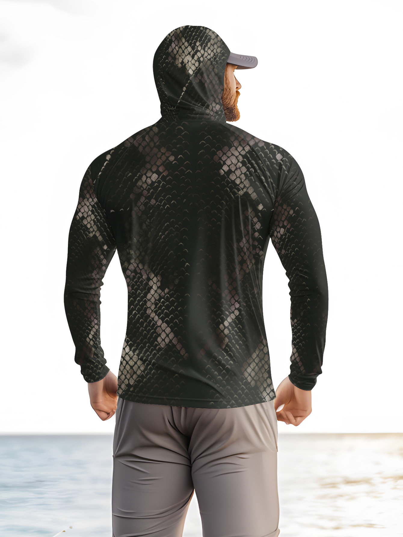 メンズフィッシングフード付き長袖迷彩柄日焼け止め通気性UVカ - Fishing Shirt Uv Protection のレビューと価格