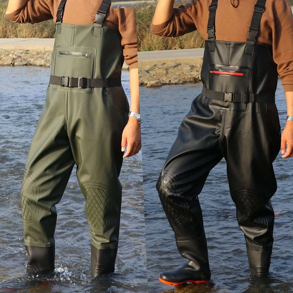 便利なPVC釣り用スーツ、二重膝パッド付き厚手デザインオーバ - Fishing Pants Waterproof のレビューと価格